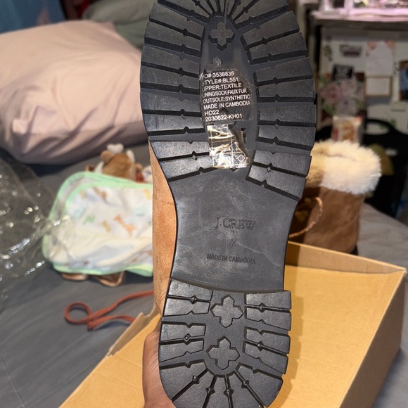 J. Crew Tan Suede Winter Boots with White Fur - Picture 5 of 5